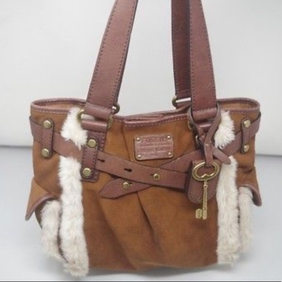 Fossil Handbags - FOSSIL 💼 FAUX FUR TRIMMED LEATHER HOBO BAG